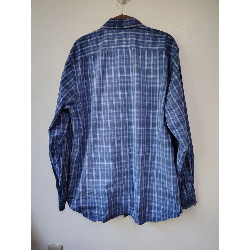 Banana Republic Slim Fit Blue Plaid Stretch Button Down Shirt Men's XL